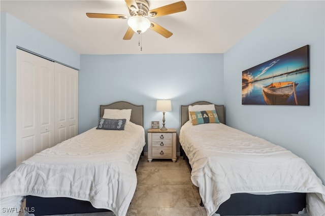 bedroom with a closet and ceiling fan