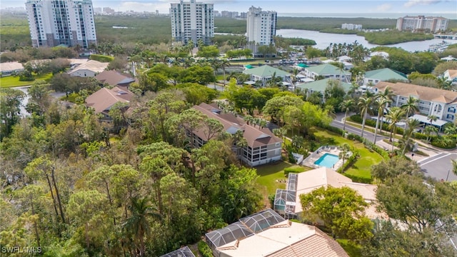 aerial view with a water view