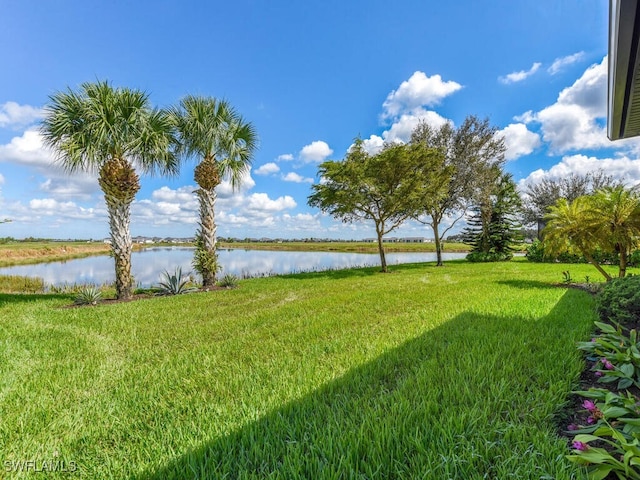 view of yard with a water view