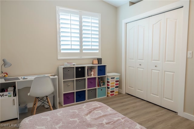 bedroom with a closet and wood-type flooring