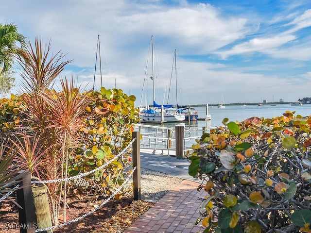 exterior space with a water view