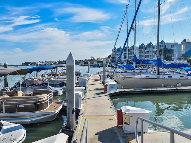 dock area with a water view