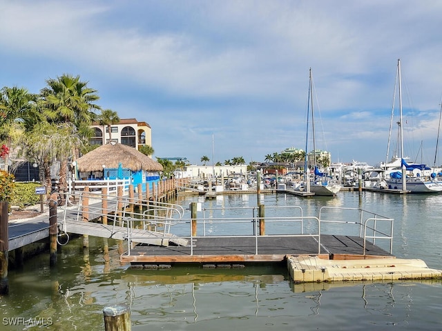 dock area with a water view