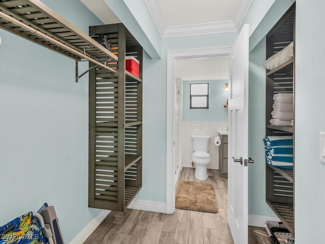 walk in closet with light wood-type flooring