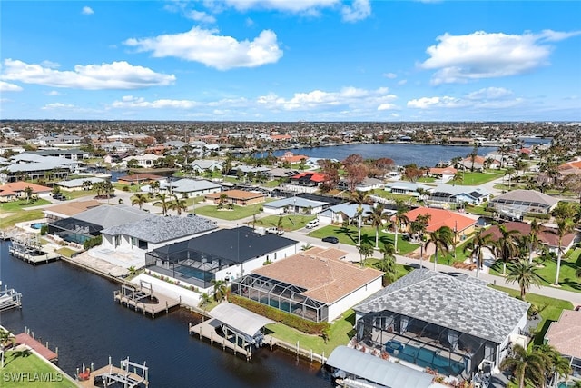 aerial view with a water view