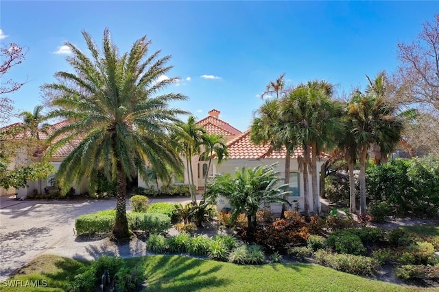 view of front of home with a front lawn