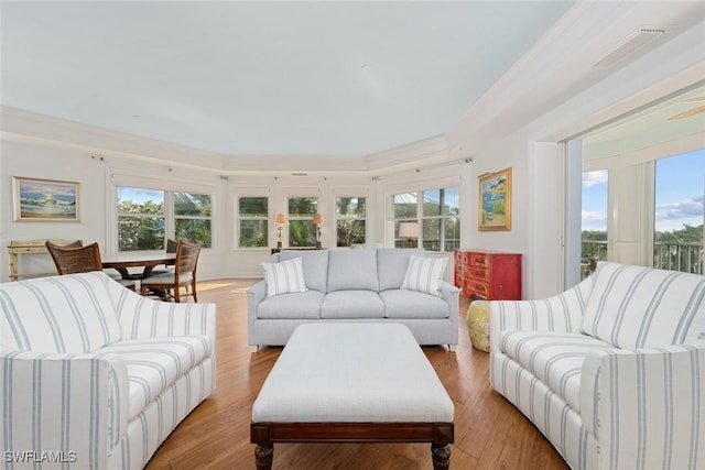 living room with light hardwood / wood-style floors