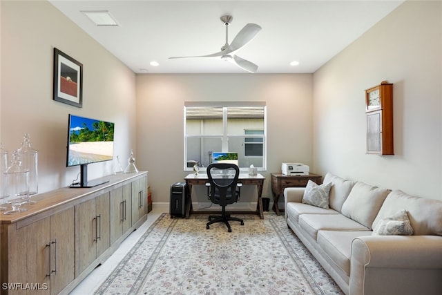 home office featuring ceiling fan