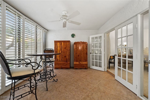 dining area featuring plenty of natural light and ceiling fan