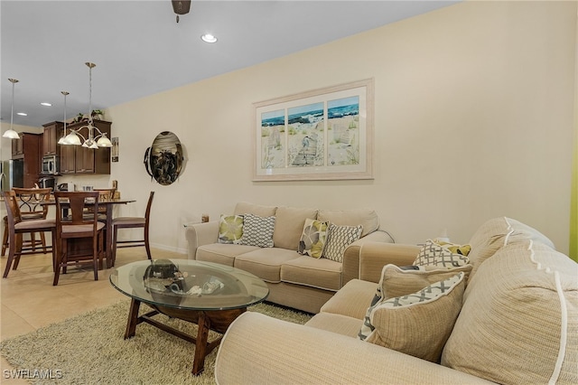 living room featuring light tile patterned floors