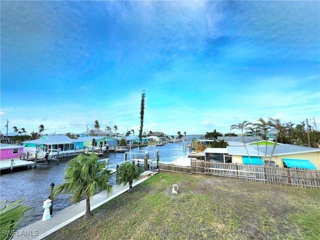 dock area with a water view