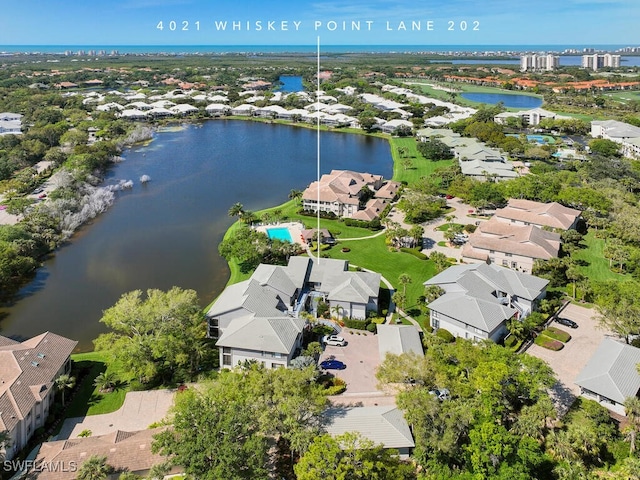 bird's eye view featuring a water view