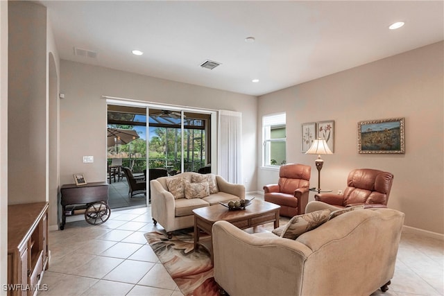 view of tiled living room