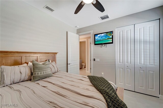 bedroom featuring a closet and ceiling fan