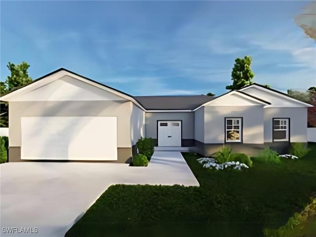 1825 Lindenwood Dr, Lehigh Acres, FL 33972 - ranch-style home with concrete driveway, a garage, and stucco siding
