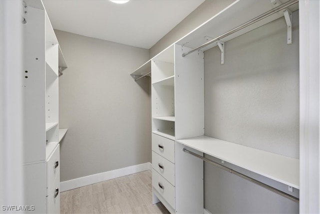 spacious closet featuring light hardwood / wood-style flooring