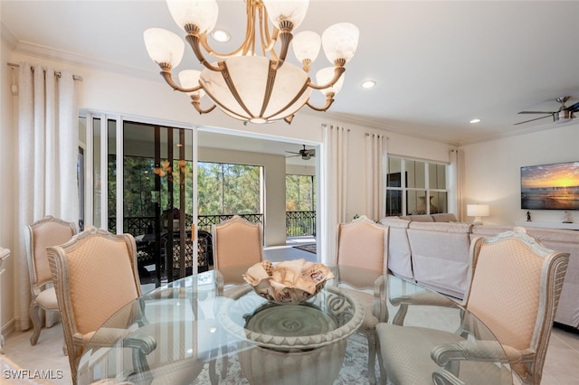 2843 Tiburon Blvd E Unit 7-102, Naples, FL 34109 - dining room featuring a chandelier, crown molding, ceiling fan, and recessed lighting