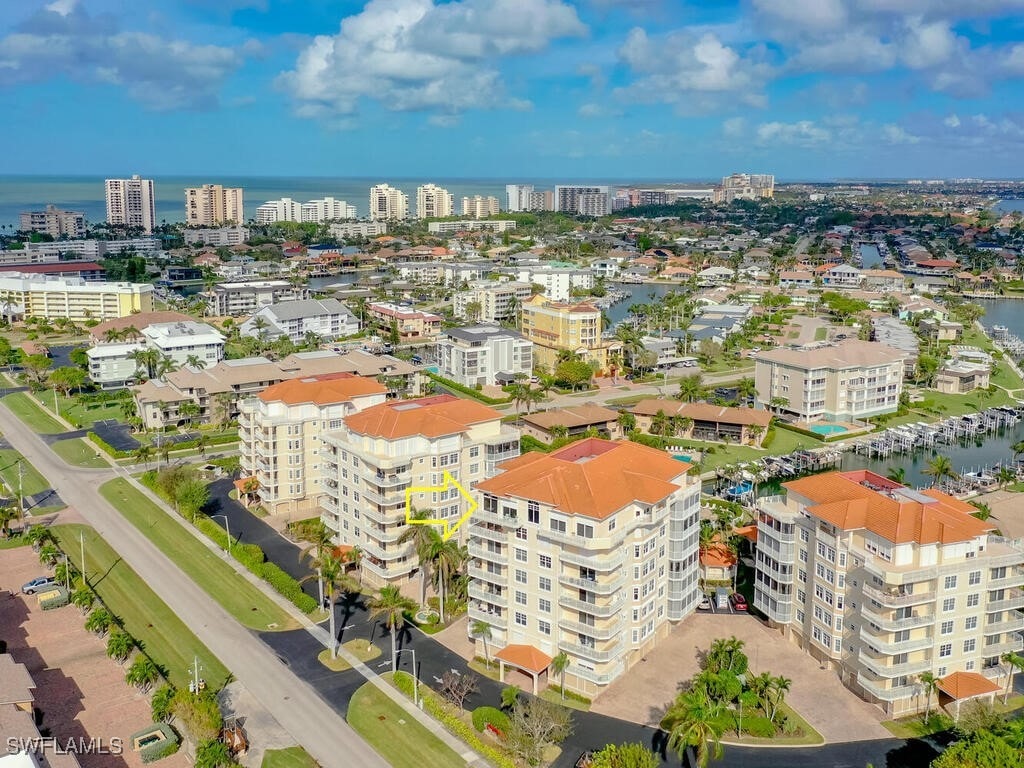 drone / aerial view featuring a water view