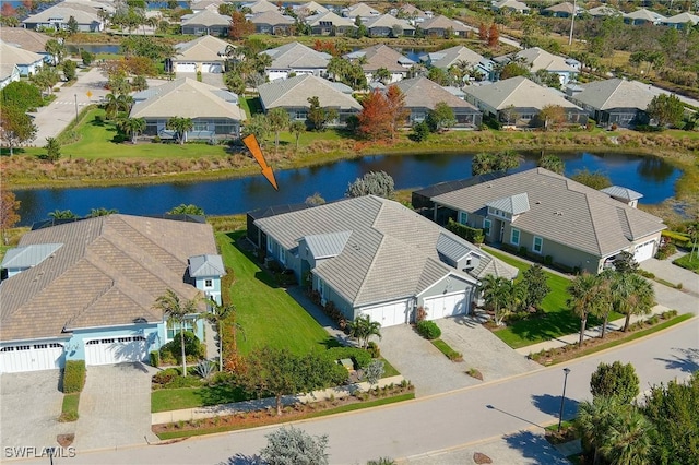 aerial view with a water view