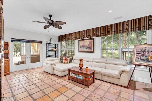 685 11th St NW, Naples, FL 34120 - living area with a ceiling fan, healthy amount of natural light, french doors, and recessed lighting