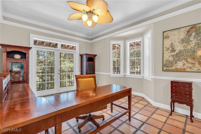685 11th St NW, Naples, FL 34120 - office space with french doors, crown molding, ceiling fan, and baseboards
