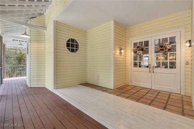 wooden terrace with french doors