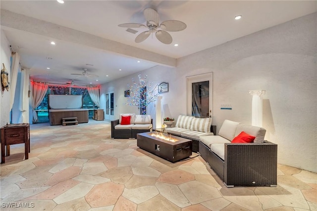 685 11th St NW, Naples, FL 34120 - living room with a ceiling fan, recessed lighting, and stone finish floors