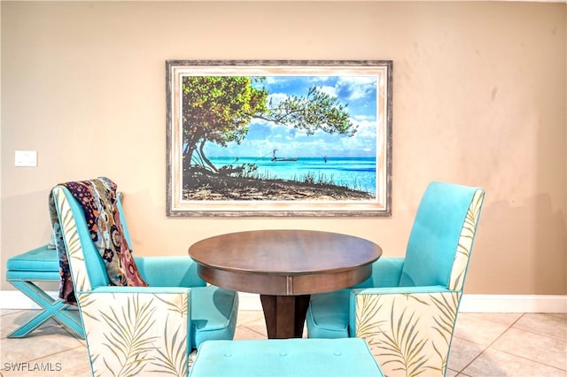 living area with tile patterned floors