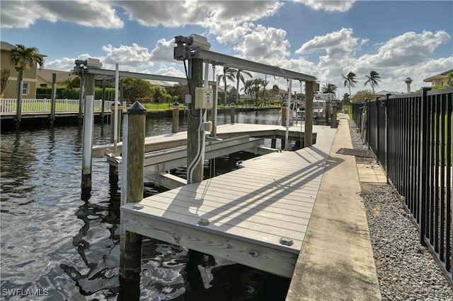 dock area featuring a water view