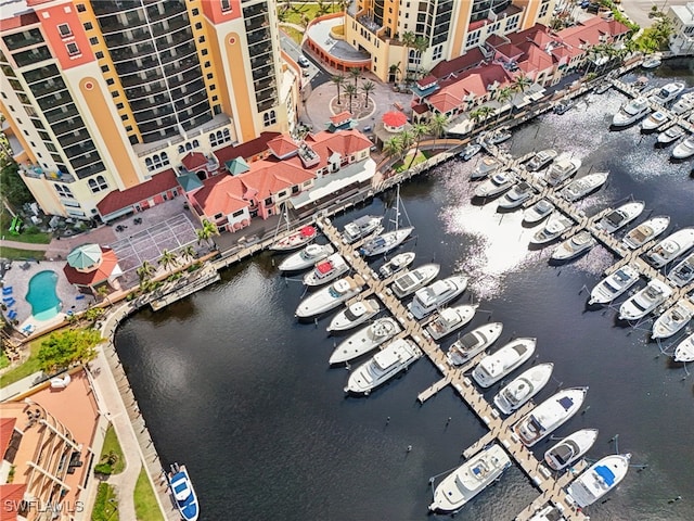 aerial view featuring a water view