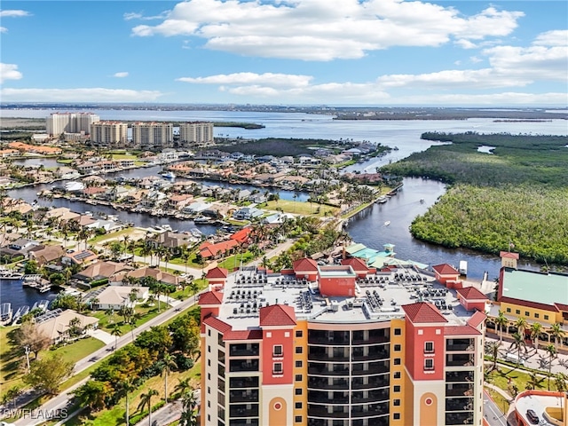 aerial view with a water view