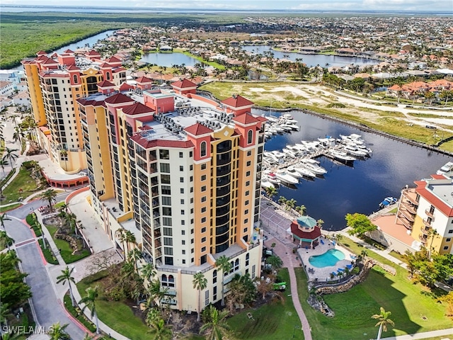 aerial view with a water view