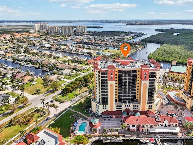 aerial view with a water view