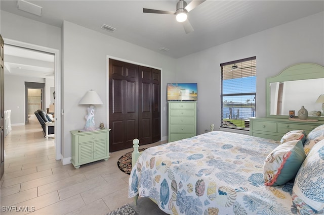 bedroom with a closet and ceiling fan