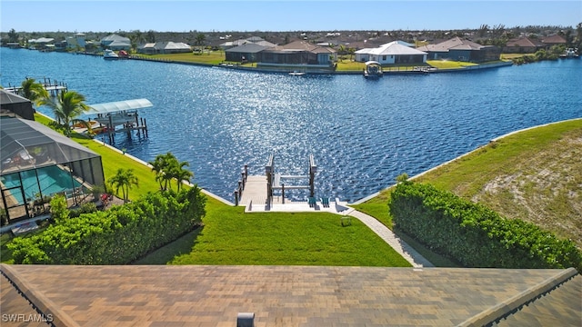 water view featuring a dock