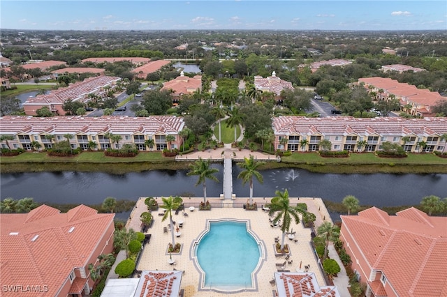 bird's eye view featuring a water view