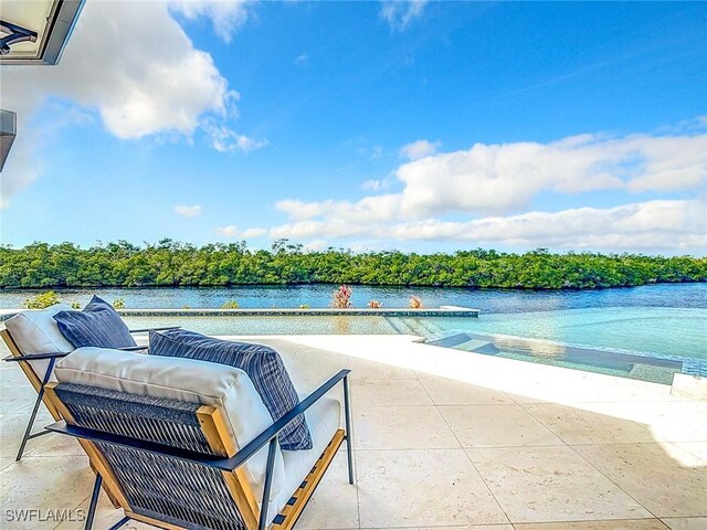 view of patio / terrace with a water view