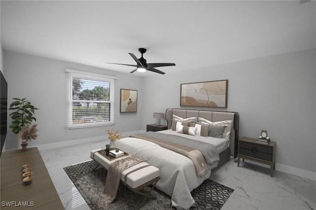 bedroom featuring ceiling fan