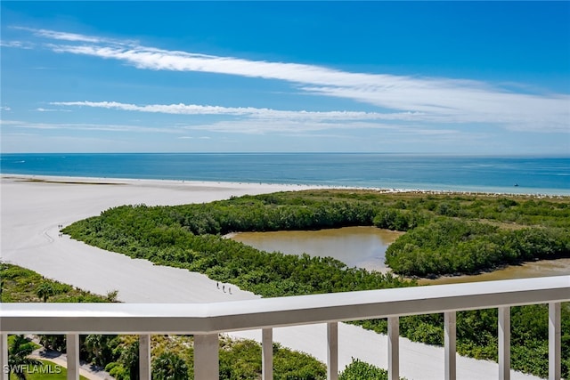 view of water feature featuring a beach view