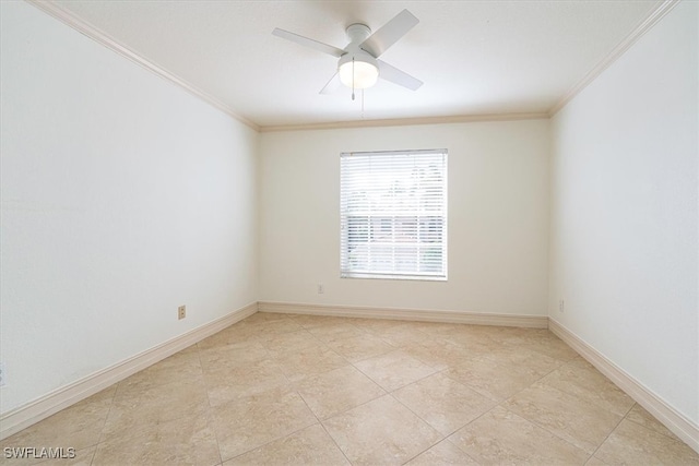 unfurnished room featuring crown molding and ceiling fan