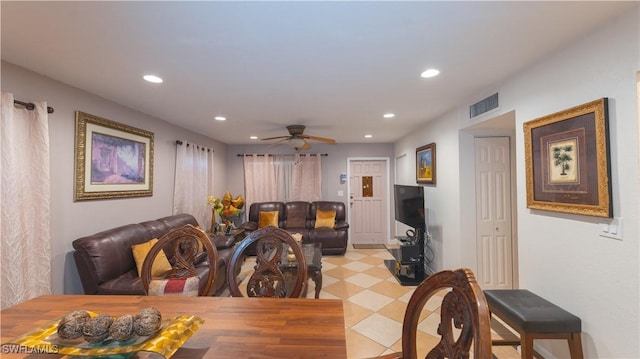 dining room with ceiling fan