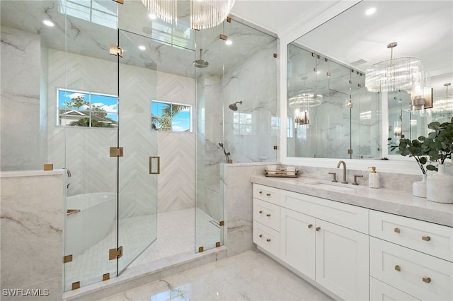 bathroom with vanity and an enclosed shower