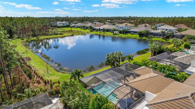 bird's eye view featuring a water view