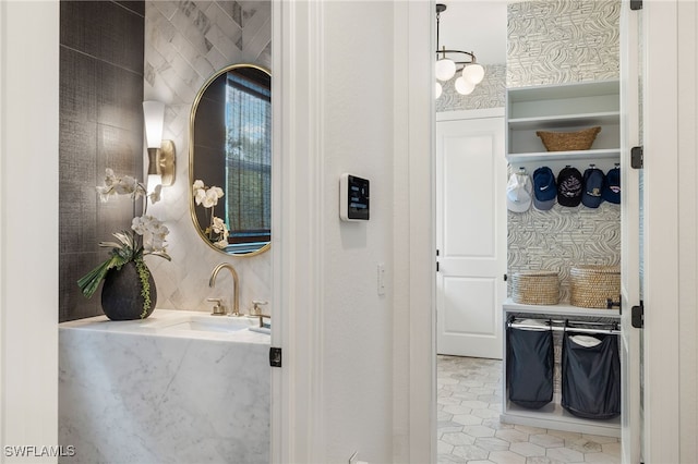 bathroom featuring vanity and tile patterned flooring