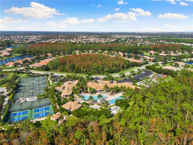 aerial view featuring a water view