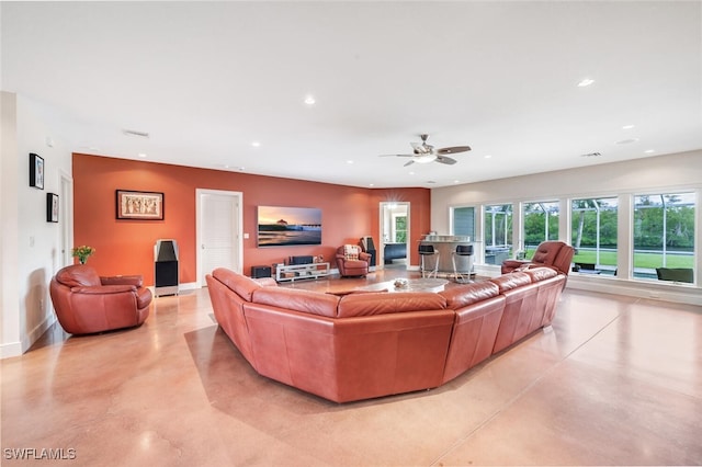 living room with ceiling fan