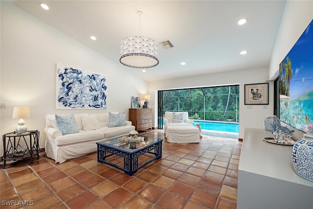 living room with vaulted ceiling