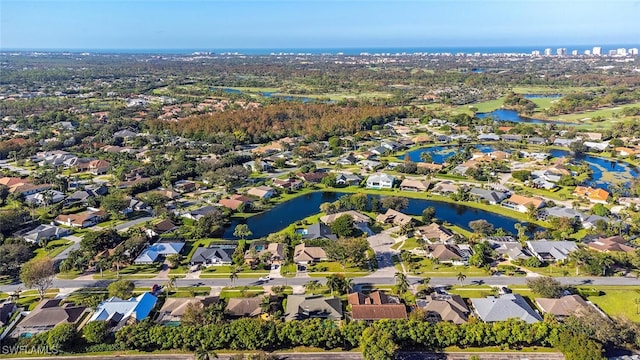 bird's eye view featuring a water view