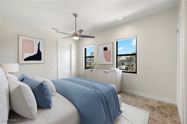 bedroom featuring ceiling fan