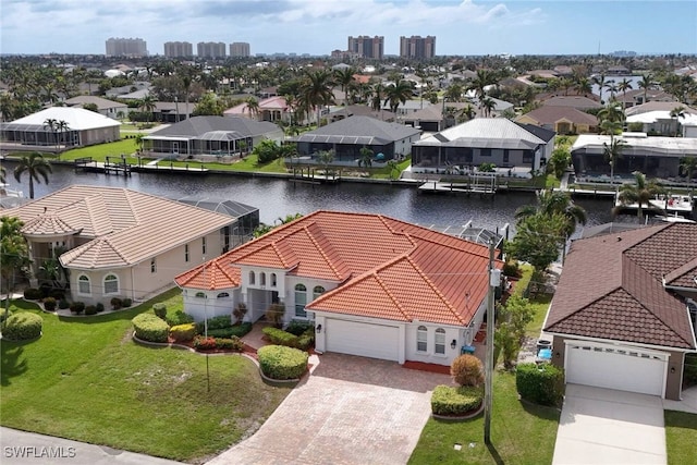 bird's eye view featuring a water view